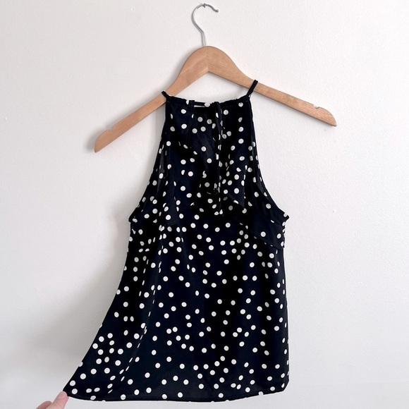 NWT Francesca’s Blue Rain High Neck Tie Polka Dot Tank Top - Picture 2 of 6